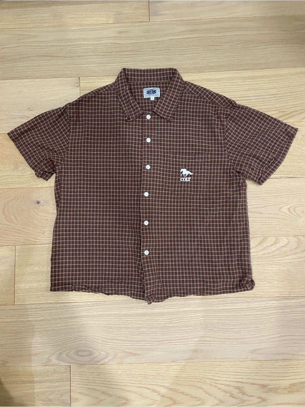 Vintage Colt Large Brown Checked Plaid Short-Sleeve Button-Up Shirt Boxy